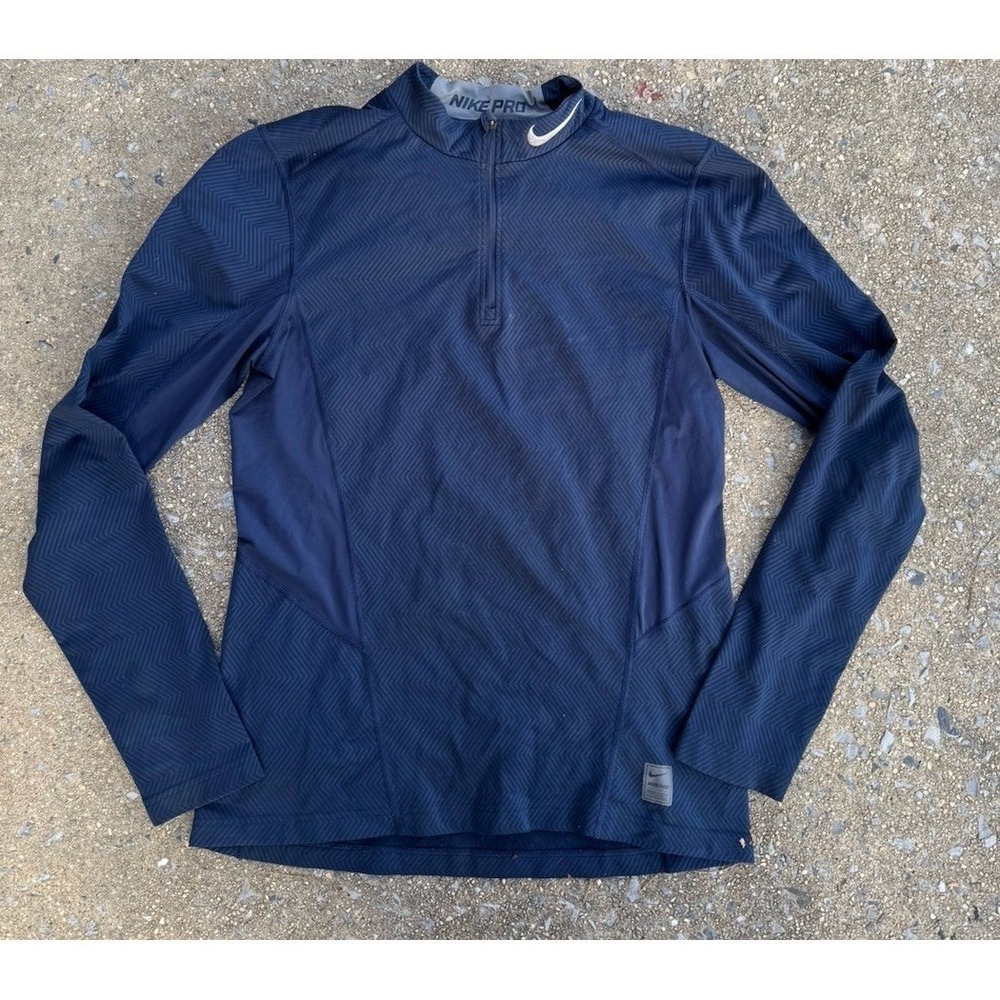 Nike Pro Dri-FIT Long Sleeve Training Shirt Fitted Athletic Top Mens Blue Medium